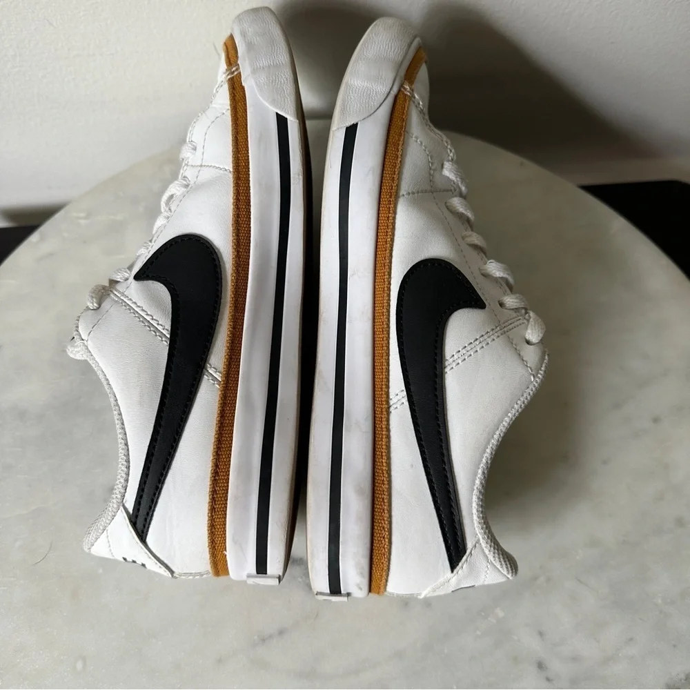 Nike Court Legacy 3.5Y White Sneakers with Black Swoosh and Brown Accents